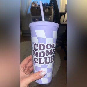 Purple and white “Cool Moms Club” tumbler